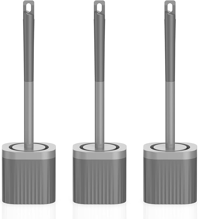 Toilet Brush, Compact Toilet Brush and Holder Set with Nylon Bristles 3 Pack Toilet Bowl Brush Hidden Scrubber Brushes for Bathroom Deep Cleaning-Grey