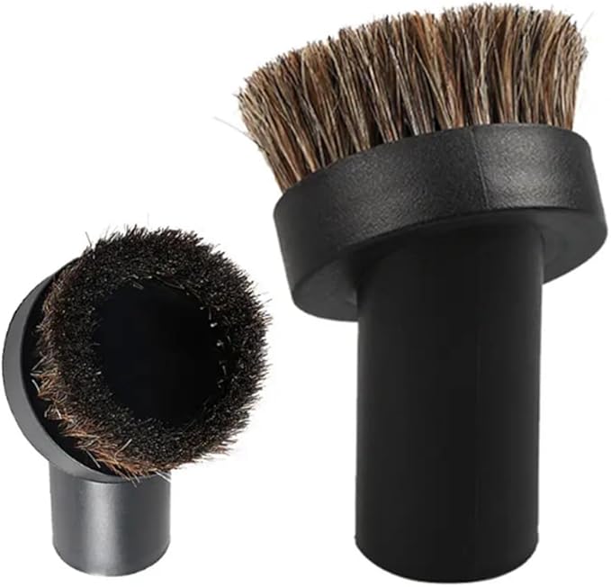 2PCS Black Round Vacuum Brush 1.25" Horse Hair Dust Brush 1 1/4" Vacuum Cleaner Duster Sweeper Accessory for Cleaning Vacuum Blinds Upholstery Rug Hard Small Spaces Soft Bristle