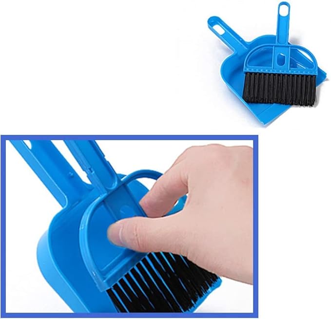 Mini Dustpan and Broom Set Portable Plastic Brush Set (blue) used for Desk, Home, Kitchen,Cage Cleaning of any Small Animals, Guinea pigs, Rabbits, Hamsters