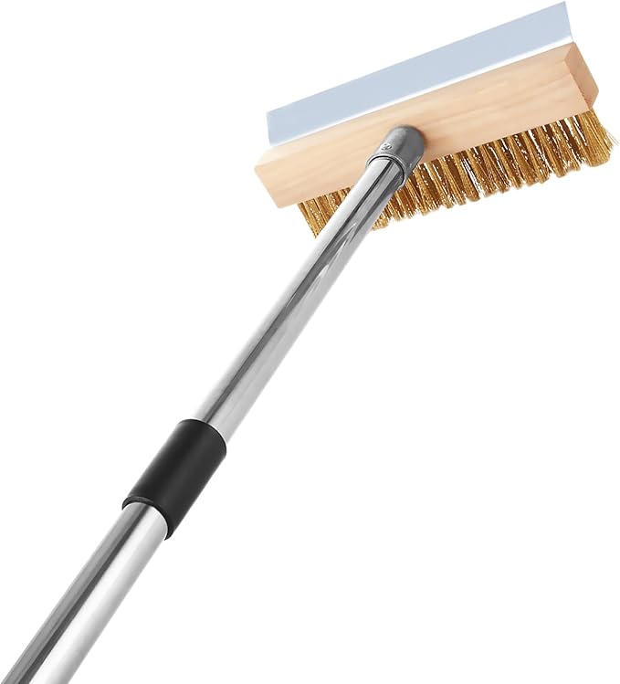 1 Pcs Adjustable Pizza Oven Brush with Scraper, Brass Bristles Pizza Stone Brush with Detachable Handle, Pizza Oven Accessories for Cleaning Pizza Oven