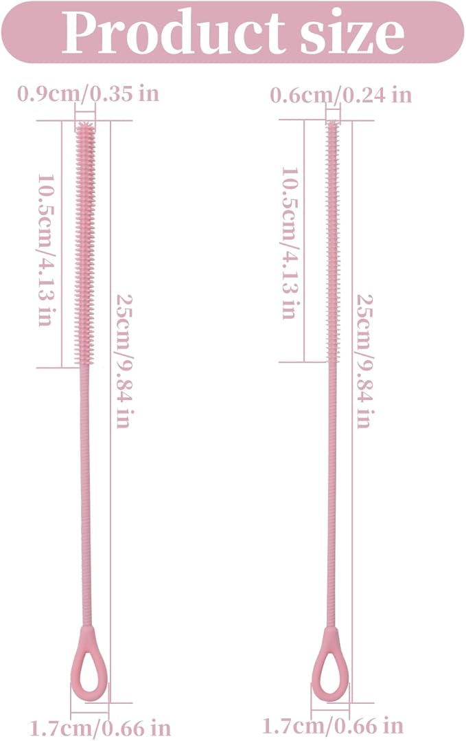 2Pcs silicone straw cleaning brushes, extra long, used for Cleaning Glass Metal Smoothie Straws and StrawCups,Non-slip Handle Soft and Bendable, 6mm+9mm. (Pink)