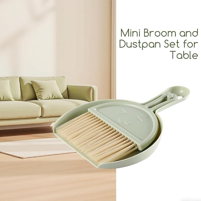 Mini Dust Pan with Broom Set,Small Broom and Dustpan Set Mini Hanging for Desk, Housekeeping, Office, Kitchen, Pet Nest, etc. (Green)