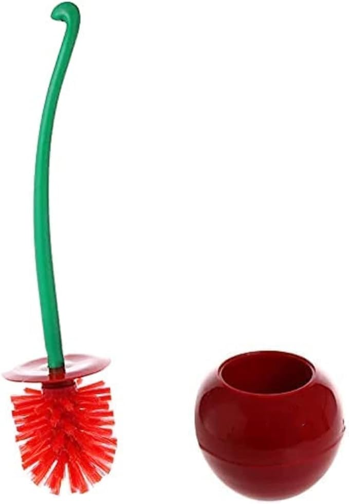Cherry Toilet Brush and Holder, Cute Design, Premium Quality Household Toilet Bowl Brush with Solid Handle and Durable Bristles for Bathroom Cleaning