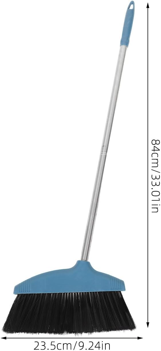 Soft Bristle Broom with Long Stainless Steel Handle, Indoor Outdoor Floor Sweeping Tool for Home Kitchen Office, Blue Non-Stick Hair Cleaning Household Sweeper