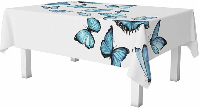 Blue Butterflies Tablecloths for Rectangle Tables Watercolor Art Moth Wings 52x70 Table Cloth for Wedding Party Banquet,Dining Kitchen Table Cover