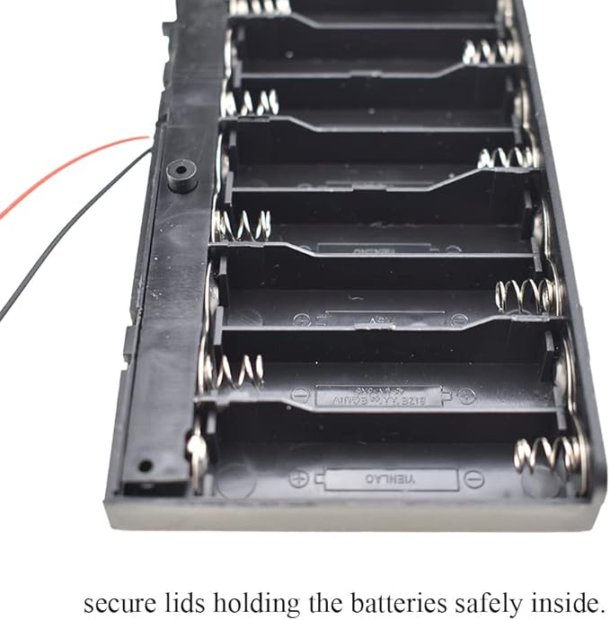 HAHIYO 12V 8AA Battery Holder Bundle with Wire Sturdy Cover Flexible Springs Contact Build-in Switch Batteries Black Case Easy Install 2 Pieces for Wall Clocks Ham Radio Kids Toys
