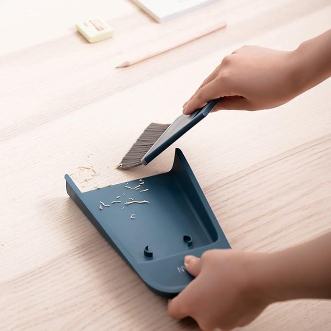 3 in 1 Mini Hand Brooms Small Dust Pan Scraper and Brush Set for Window Table, Desk, Countertop, Key Board, Car (Gray) ENG102