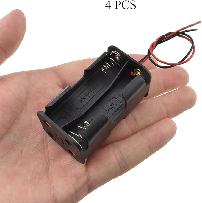 HAHIYO 6V 4AA Battery Holder Bundle Series with Wire Sturdy Clapm Flexible Springs Contact Build-in Harnesses Batteries Black Case Easy Install 4 Pieces for Wall Clocks Ham Radio Kids Toys