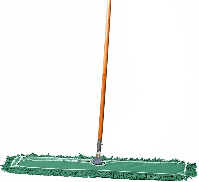 36 Inch Green Commercial Dust Mop & Floor Sweeper – Wood Handle Floor Mop for Tile, Hardwood & Concrete