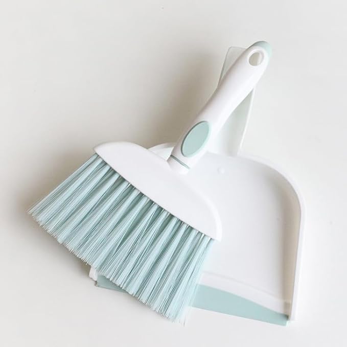Small Dustpan and Brush Set Handheld Broom and Dustpan Set for Home Desktop Sofa Pet Household Care Camping (White+Green M3)