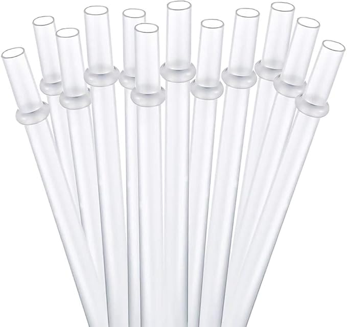 DAKOUFISH 14 inch Long Reusable Clear Plastic Replacement Drinking Straws for 100 oz & 64 oz & 32 oz water bottles,Tumblers, Set of 12 with Cleaning Brush (14inch, Clear)
