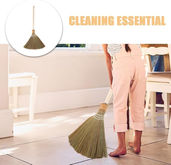 Baluue Natural Vietnamese Corn Whisk Broom with Soft Bristles and Detachable Handle Handwoven Traditional Floor Sweeper for Indoor Outdoor Cleaning in Kitchen Garage Yard 26.37 Inch