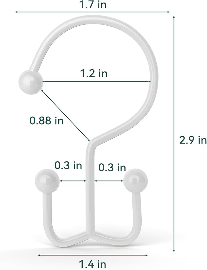Goowin 24 Pcs Shower Curtain Hooks Rings, Durable Shower Curtain Rings Rust Proof, Double Glide Shower Rings for Curtain, Simple Shower Hooks for Shower Curtain & Liner, White