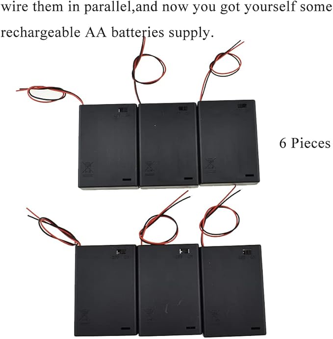 HAHIYO 4.5V AA Battery Holder Bundle with Wire Sturdy Cover Flexible Springs Contact Build-in Switch Batteries Black Case Easy Install 6 Pieces for Wall Clocks Ham Radio Kids Toys