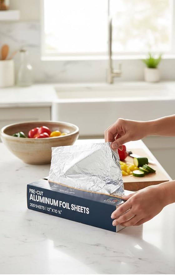 Pre-Cut Aluminum Foil Sheets 500 Count - Foil Sheets For Food, 12” x 10.75”, Easy Dispense Packaging, Premium Pop Up Aluminum Sheet, Tin Foils Sheet for Cooking, Grilling & Storage