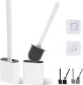 Silicone Toilet Brush and Holder Set – Pack of 2 Wall Mounted Toilet Scrubber Brush White – Long Non-Slip Handle, Modern Design, Flexible Bristles for Easy Cleaning