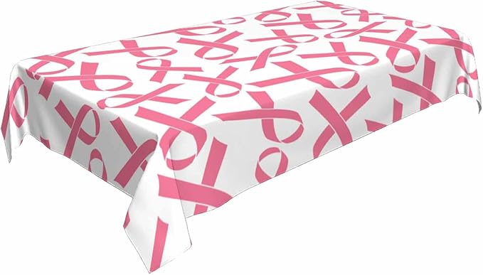 Pink Ribbon Table Cloth 52x70 Cancer Medical Awareness Rectangular Tablecloth Polyester Washable Table Cover for Dining Kitchen Banquet Picnic Rustic Decorative