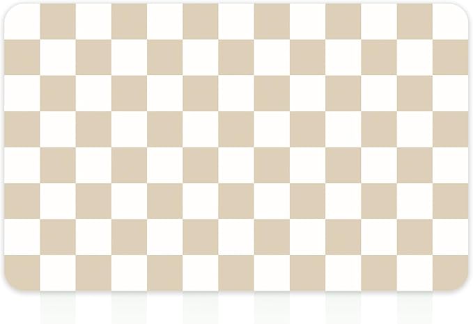 16" x 24" Checkered Dish Drying Mat for Kitchen Counter, Absorbent Coffee Bar Mat for Espresso Machine Coffee Countertops Accessories (Khaki)