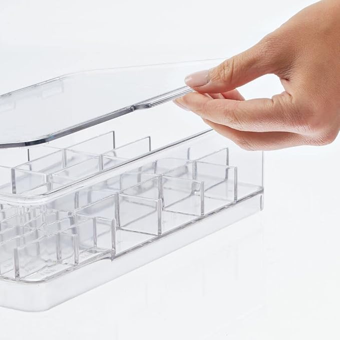 mDesign Plastic Large Stackable Divided Battery Storage Organizer Box with Hinged Lid for AA, AAA, C, D, 9 Volt Sizes, Great Storage for Kitchens, Home Offices, and Utility Rooms - Clear