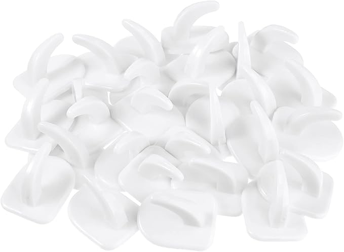 Queekay 30 Pieces Adhesive Wall Hooks for Hanging, Reusable Seamless Hooks Small Acrylic Sticky Hangers with Non Marking Sticker for Kitchen Bathroom Bedroom Office (White)