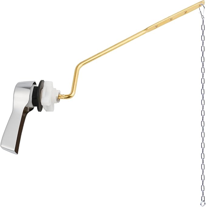 Hibbent Universal Metal Side Mount Toilet Handle Replacement Kit, Brass Toilet Flush Tank Lever with Stainless Steel Flapper Chains for Most Toilets, Chrome Finish