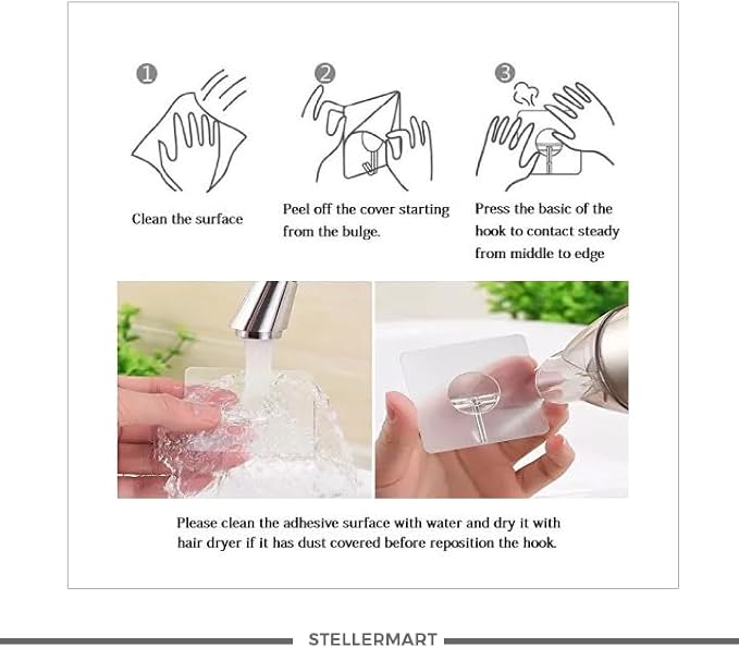Easenest Adhesive Wall Hooks Bathroom Kitchen 12 Packs Heavy Duty Nail Free Sticky Hangers with Stainless Hooks Utility Towel Bath Ceiling Hooks