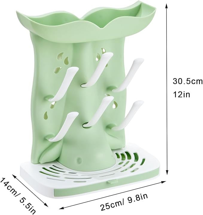 PandaEar Baby Bottle Drying Rack, Countertop Vertical Rack Detachable Travel Bottle Rack, Space Saving Standing Drying Rack for Baby Accessories Green