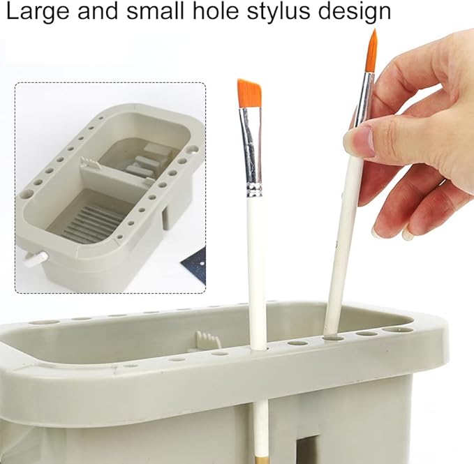 Bibabala Oil Paint Brush Cleaner with Paint Palette Tray, Paint Cups with Lids, Paint Brush Holder, Multifunction Painting Brush Basin Holder and Organizer for Painting Brush Cleaning(Grey)
