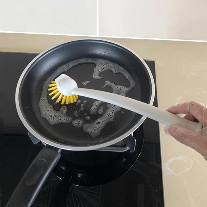 2 Pcs Scrub Brush with Handle 11'' Dish Scrubber Brush Kitchen Sink Brush Long Handle Dish Cleaning Brush for Kitchen Dishes Pot Sink Cleaning,Yellow