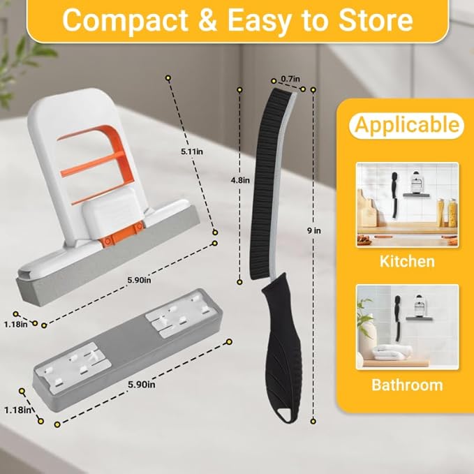 2 Pcs Mini Mop for Small Spaces, Foldable Self-Squeeze Wet and Dry Sponge Mop, Orange Portable Cleaning Small Mop for Desktop, Kitchen Counter, Bathroom Tile, Glass-with 6 Pads ,2 Brushes, and 2Hooks
