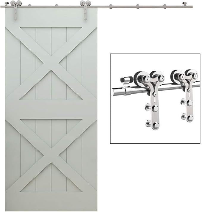 TSMST 7.5FT Sliding Barn Door Hardware Kit, Stainless Steel Heavy Duty Sturdy Barn Door Track for Single Wood Door, Slide Smoothly Quietly (Y Style)