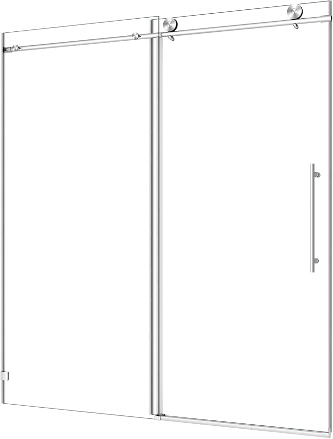 Favfurish 55"-60" W x 76" H Single Sliding Shower Door with Adjustable Soft Closing Design, Frameless Glass Shower Door with 5/16‘’(8mm) SGCC Tempered Clear Glass, Easy to Install, Brushed Nickel