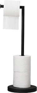 BWE Matte Black Toilet Paper Holder Stand Modern Tissue Roll Holder Storage for 4 Rolls of Paper, Stainless Steel Free Standing Toilet Paper Holder Bathroom Accessories with Weighted Base