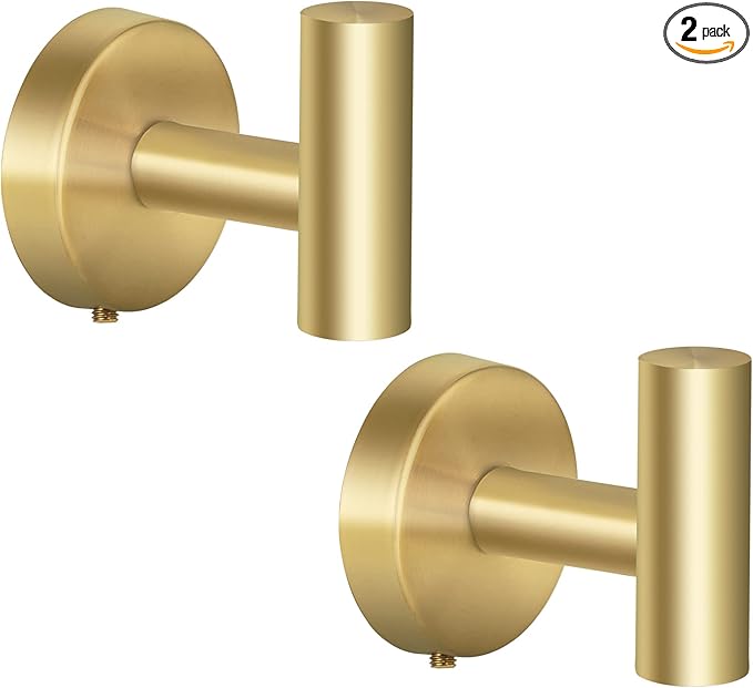Towel Hooks, SUS 304 Stainless Steel Hooks, Heavy Duty Door Hanger Towel Robe Clothes Cabinet Closet Sponges Hook for Bathroom Kitchen Garage Gotel (Gold, 2 Pcs)