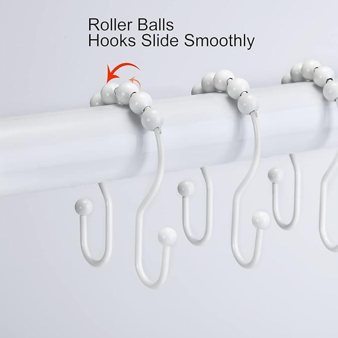Goowin Shower Curtain Hooks, 12 Pcs Shower Curtain Rings, Stainless Steel Shower Curtain Hangers, Double Hook Shower Curtain Hooks, Smooth Sliding Anti-Drop Shower Rings for Curtain (White)