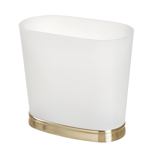 iDesign Slim Bathroom Trash Can, Small Plastic Garbage Can for Bedroom, Office, Desk, or Dorm, 2-Pack, Frost/Soft Brass