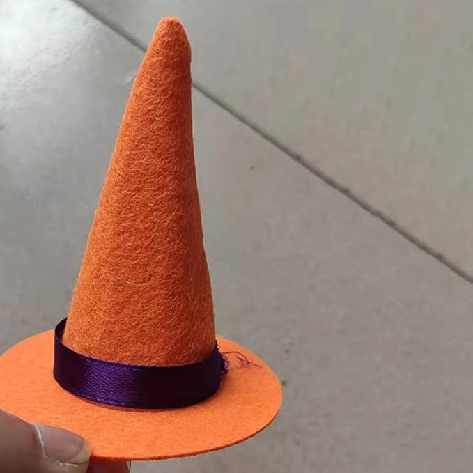 Mini Witch Hats and Mini Broom for Halloween Decorations Wizard Accessory for Party DIY Crafts Accessories (Orange)