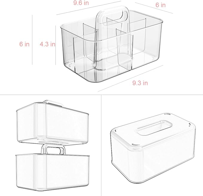 Clear Thickened Portable Caddy Tote, Shower Caddy with Handle for Art Supplies, Makeup, Crafts, Colored Pencils, Sewing, Office Supplies (Clear)