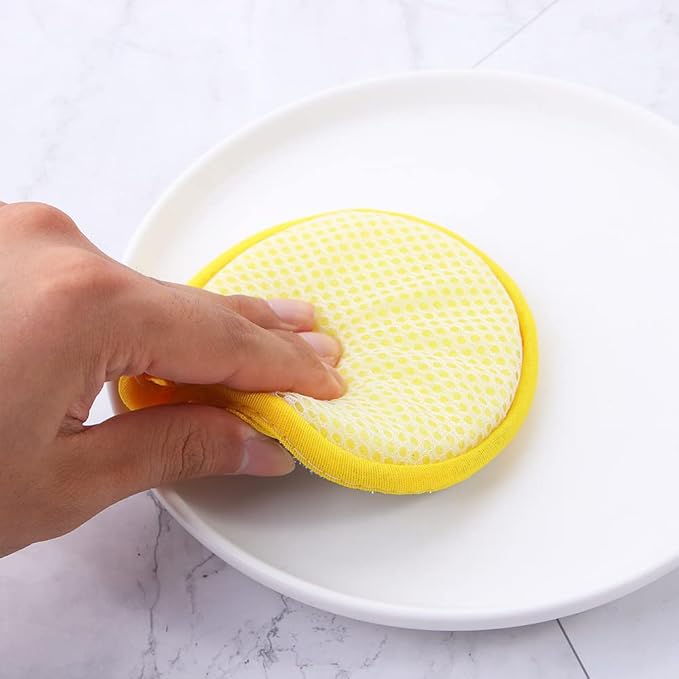 10 Pcs Durable Scrub Scouring Sponge Microfiber Scouring Scrubber Round Dish Washing Sponge Scrubber for Cleaning Dishes Pots, Random Color