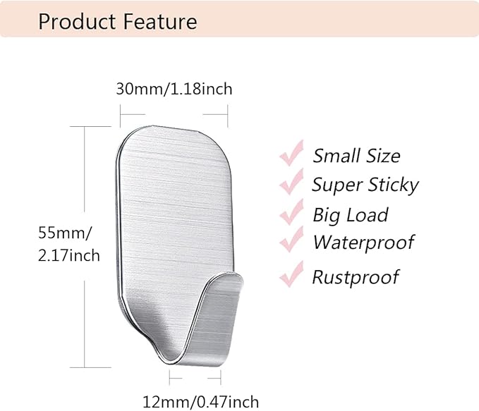 Small Self Adhesive Hooks for Hanging Heavy Duty Stick On Hooks for Wall Sticky Hooks, Pack of 10