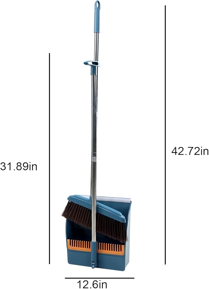 37.8in Broom and Dustpan Set Foldable Hand Broom for Home & Kitchen with Scraping Teeth and Scraper, 1 Wiper Buckle Type Outdoor Broom Household Cleaning Tool Apartment Essentials Cute Stuff (Green)