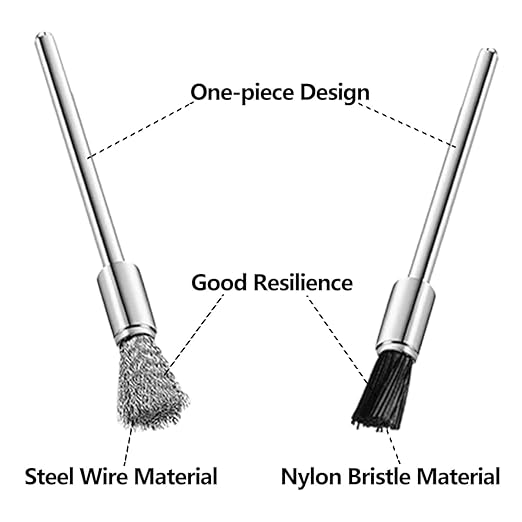 20 Pcs Nylon Bristle Brushes and Steel Cleaning End Brushes Pen, 1/8″(3mm) Wire Brush for Drill Abrasive Cup Brushes,Rust Paint Removal Bits Polishing Rotary Tool