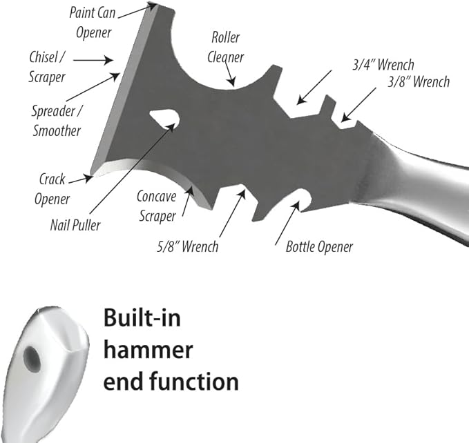 ALLWAY UXG12 Stainless Steel 12-In-1 Pro Painter's Multi-Tool with Hammer End