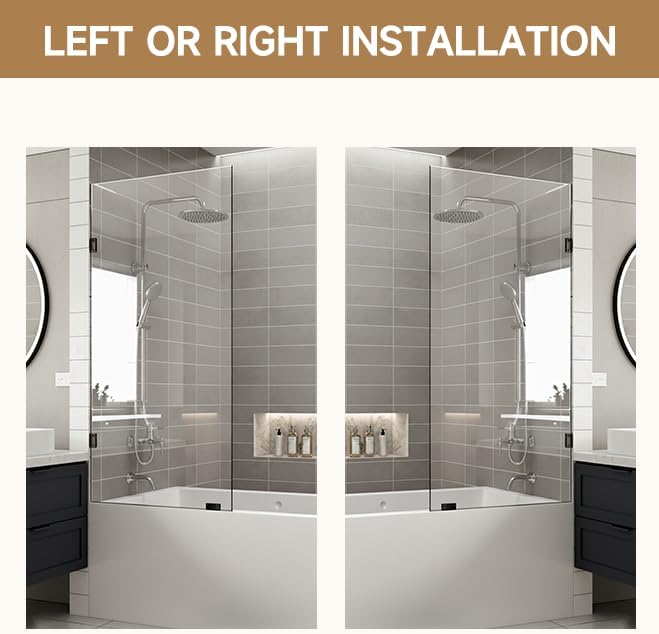 Frameless Shower Door ，1/4" (6mm) Clear Tempered Glass Shower Screen with Explosion-Proof Film, 26" W x52 H Single Shower Doors for Small Bathroom, Matte Black