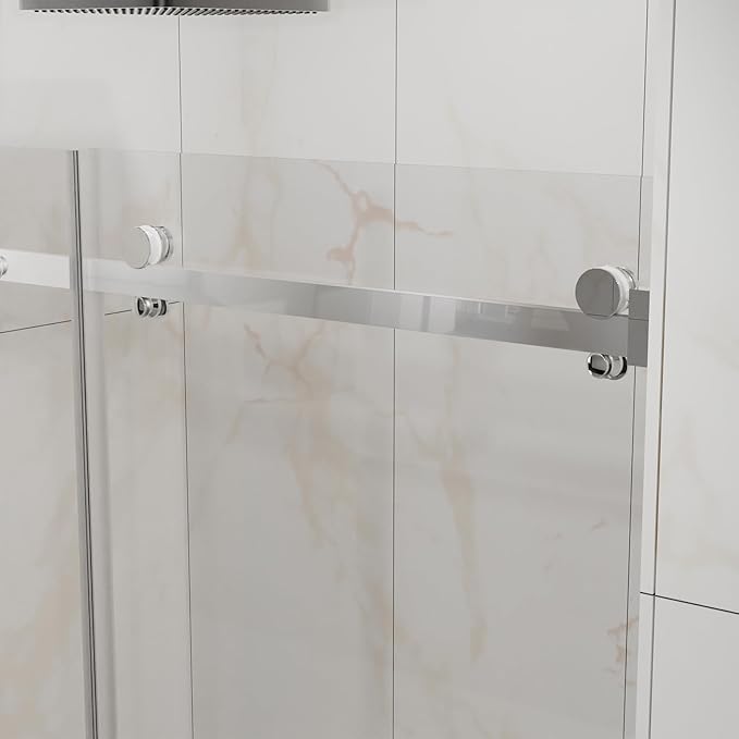 Frameless Shower Door 48" W x 72" H, 1/4" Clear Tempered Glass, Sliding Design, Reversible Installation, Chrome Finish, Space-Saving Glass Shower Door for Small Bathrooms