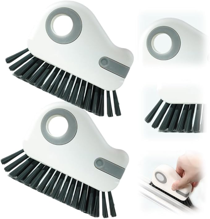 2 in 1 Groove Cleaning Brush Window Track Cleaning Tools, Hard Bristle Crevice Cleaning Brush with Hidden Scraper for Sliding Door Track, Window Sill, Window Seal (Black 2Pcs)