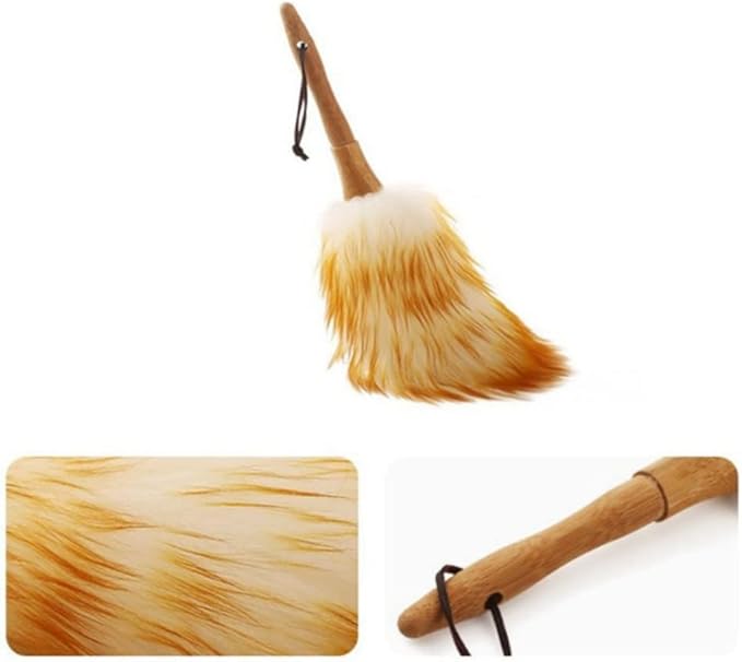 2 Pack Lambswool Duster with Solid Wooden Handle-12''Long Natural Feather Duster with Flexible Head - Anti-Static Cleaning Tool for Ceiling Fans, Window Blinds, Computer Screens, Bookshelves