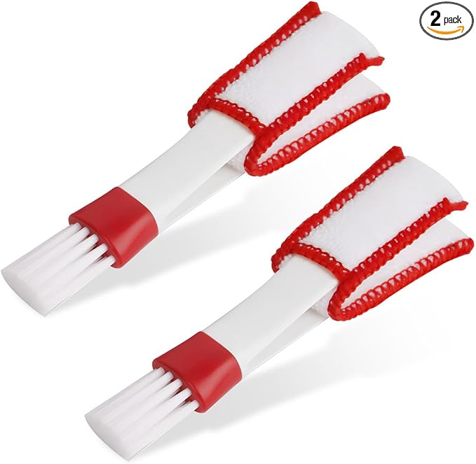 2 PCS Mini Duster for Car Air Vent, Double Ended Automotive Air Vent Microfiber Duster & Brush, Dust Collector Cleaner for Keyboard Window Leaves Shutter, Car Accessories (Red & White)