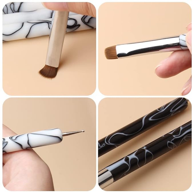 French Nail Brush, YIHUALE 2 Way French Gel Acrylic Nail Art Kolinsky Brush With Dotting Tool for Professional Manicure Cuticle Clean Up Nail Art Design- White And Black 8# (8#, Black and White)