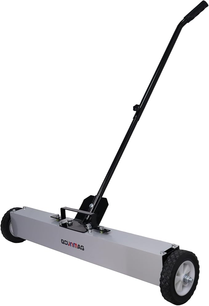 Rolling Magnetic Sweeper with Wheels, Telescoping Magnetic Pickup Tool, 40-Pound Capacity Heavy-Duty Floor Magnet Roller to Pick Up Nails, Adjustable Handle for Garage Yard (24-Inch)